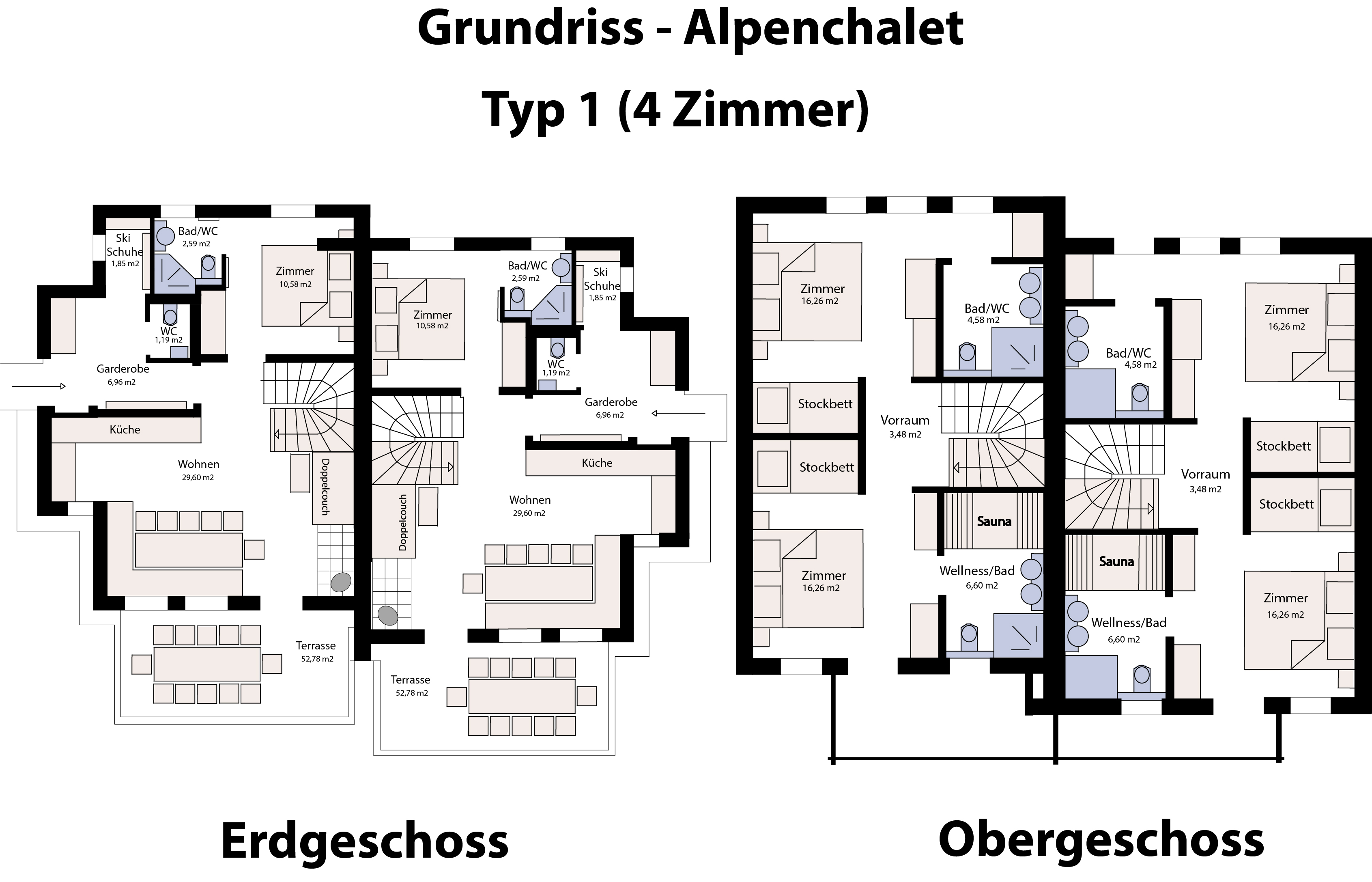 Grundriss des 4-Zimmer-Chalets