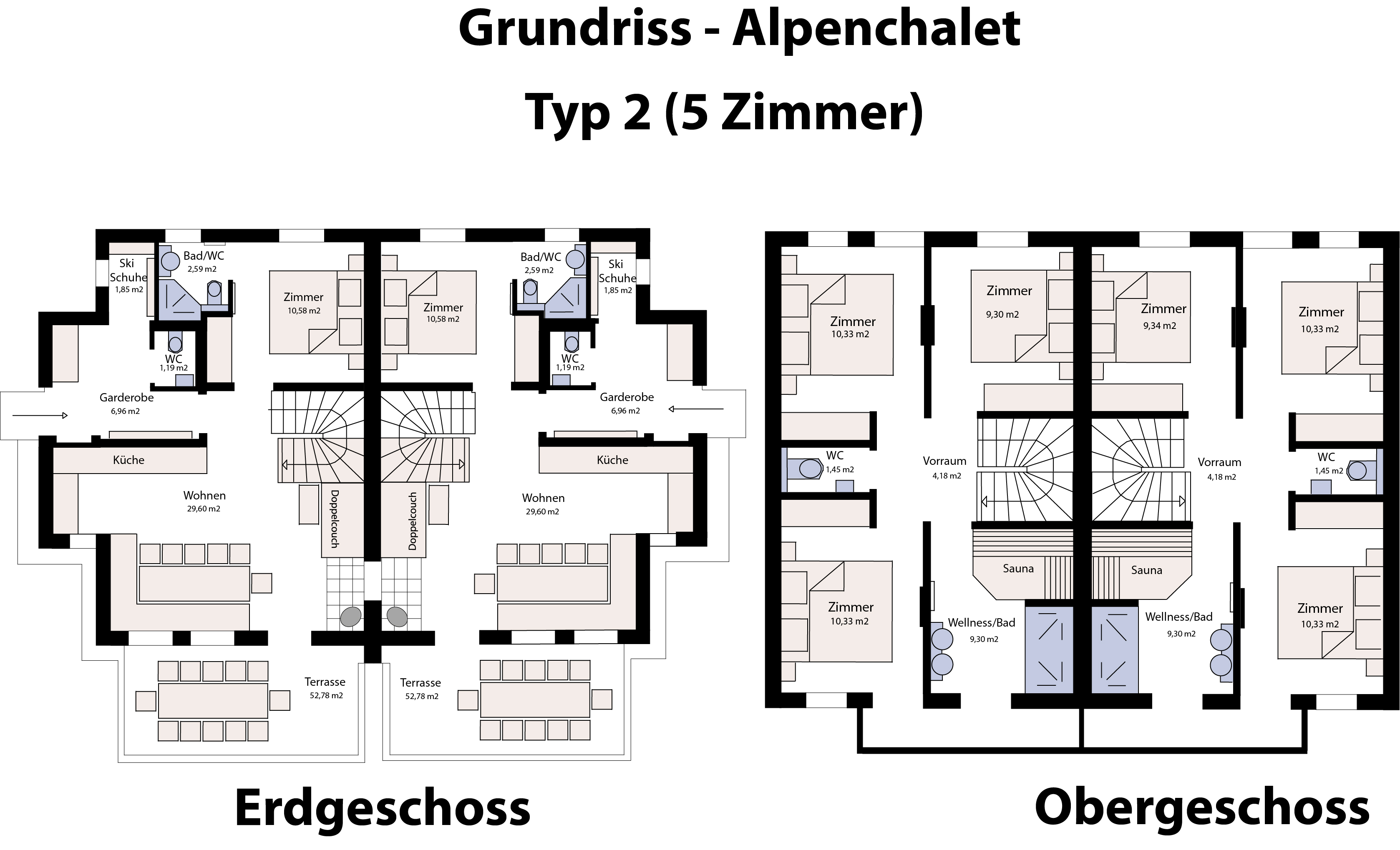 Grundriss des 5-Zimmer-Chalets